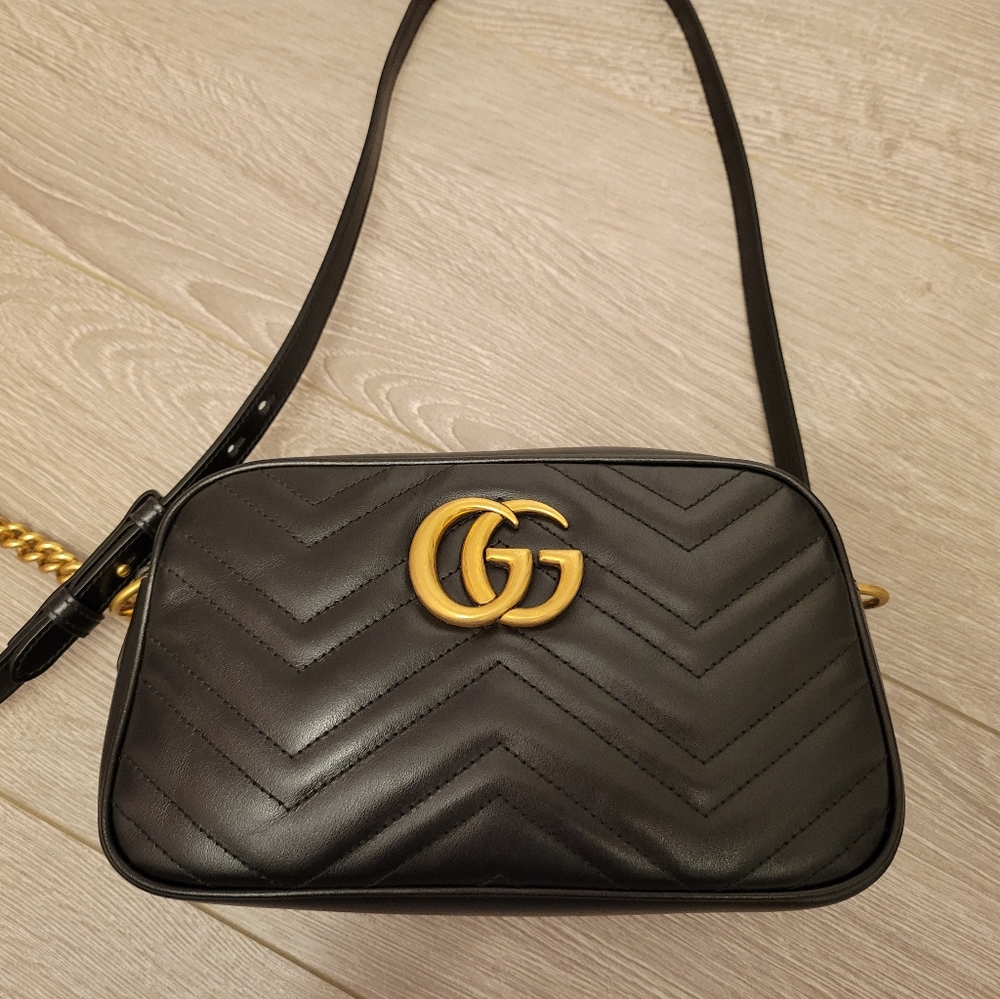 Gucci Marmont Matelasse Small Shoulder/Cross body Camera Bag, Black